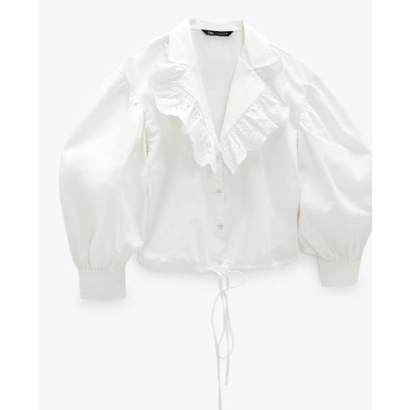 ZARA White Poplin Embroidered Eyelet Blouse - Picture 6 of 6
